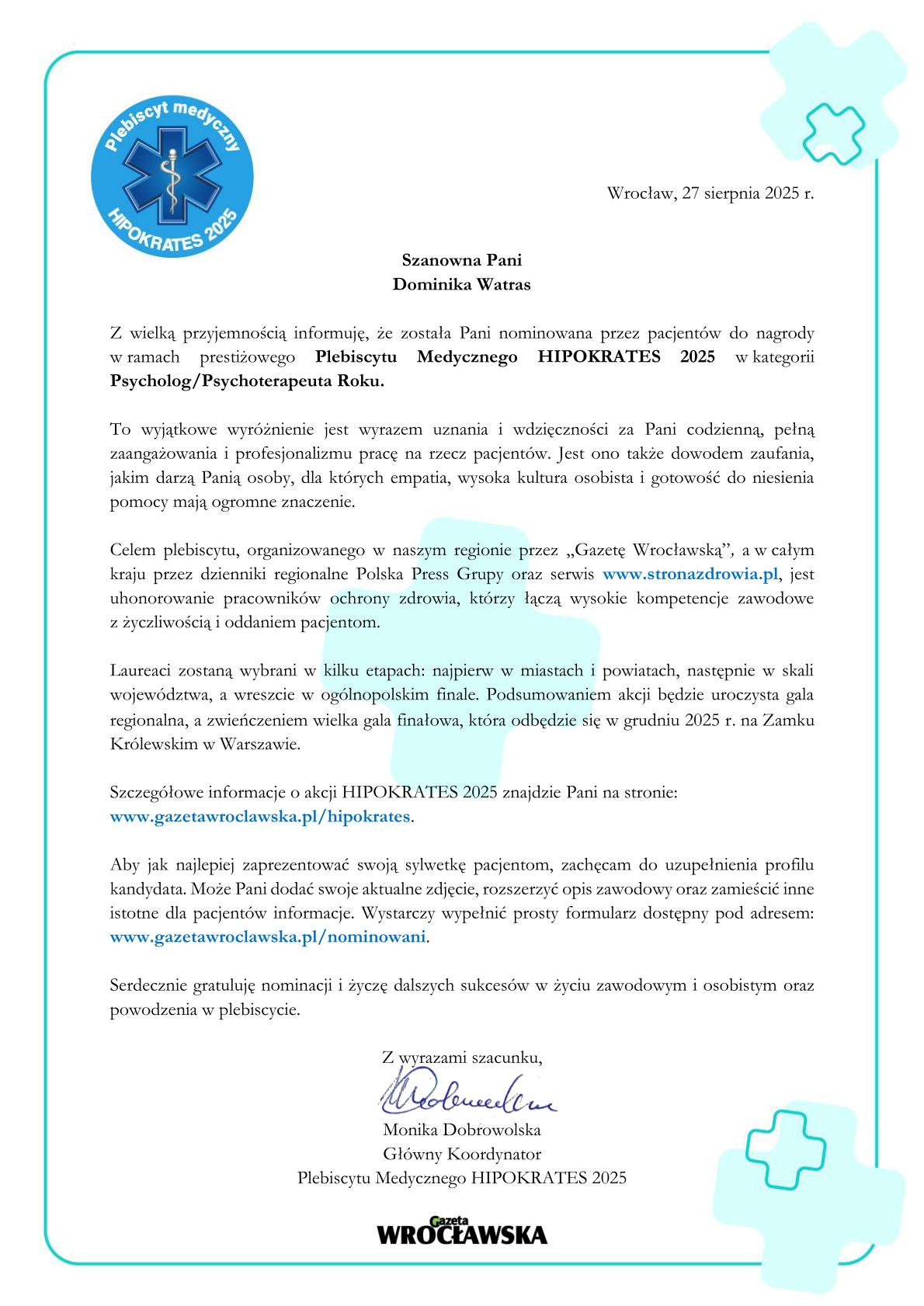 Dyplom — Plebiscyt Medyczny Hipokrates 2025
